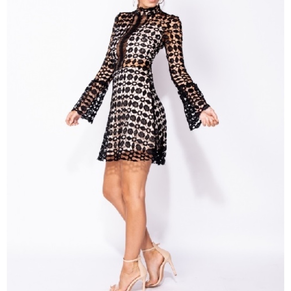 Eilly Bazaar High Neck Mini Dress in Black and White Bodicon Style